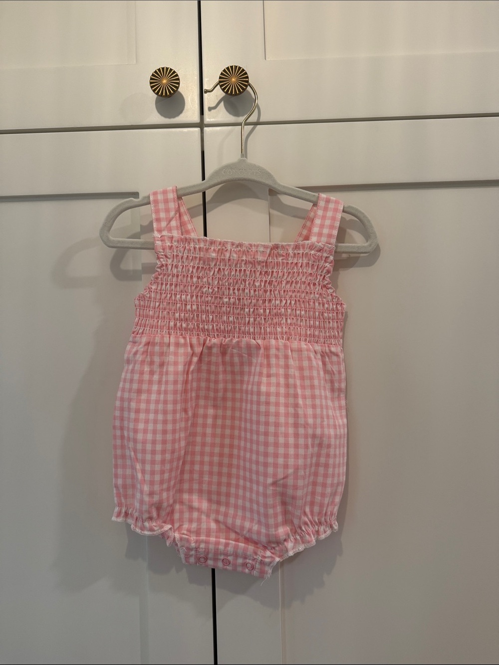 Pink Gingham Baby Girls Romper